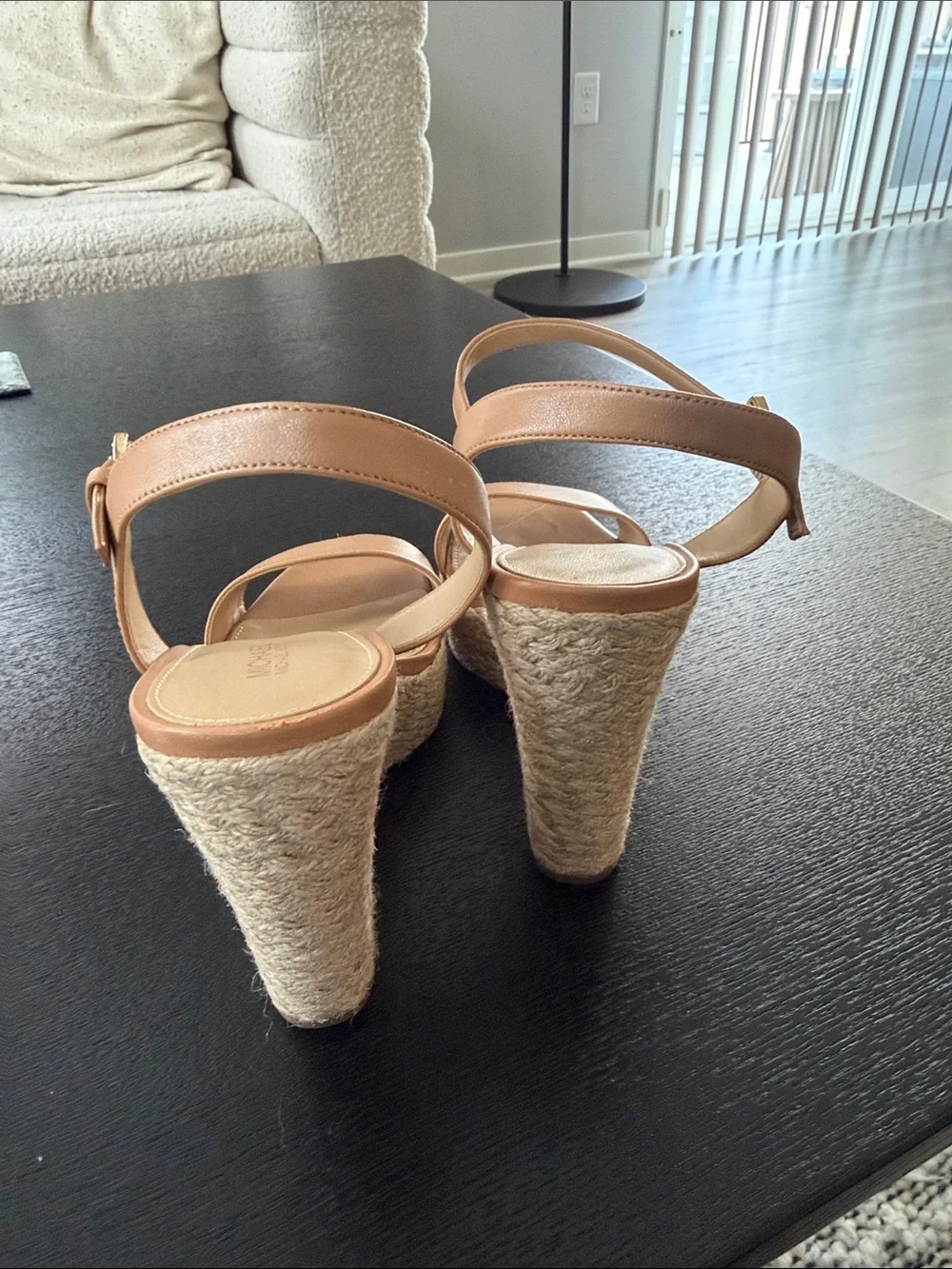 MICHAEL Michael Kors Tan Espadrille Wedge Sandals with Ankle Strap